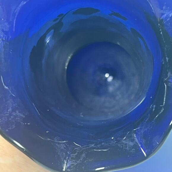 Antique Moser Bohemian Czech Cobalt Blue Vase Hand Blown Ruffle Mouth 6 Inches - Picture 7 of 11